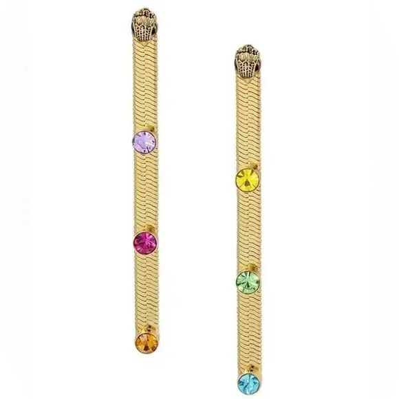 NWT Kurt Geiger London Signature Mismatched Stone Snake Linear Earrings #TSER - Picture 2 of 9